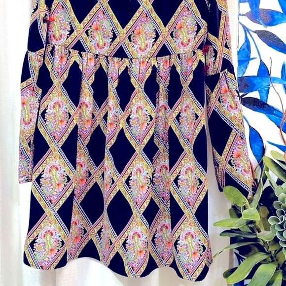 Women’s Sage Boho Argyle Floral Pattern Polyester Baby Doll Smock Dress Size M - Picture 3 of 9